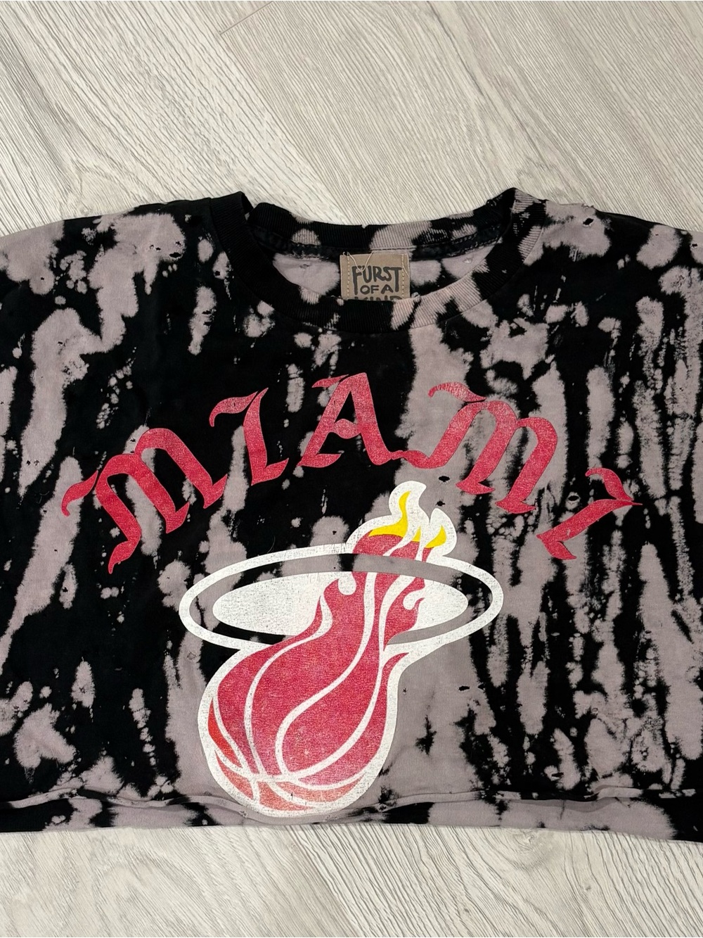 Miami Heat Tie-Dye Crop Tee with Flaming Basketball Graphic